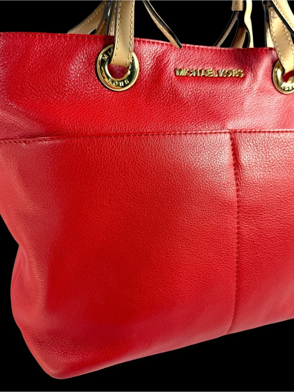 Michael Kors Red Leather Tote with Cream Shoulder Straps